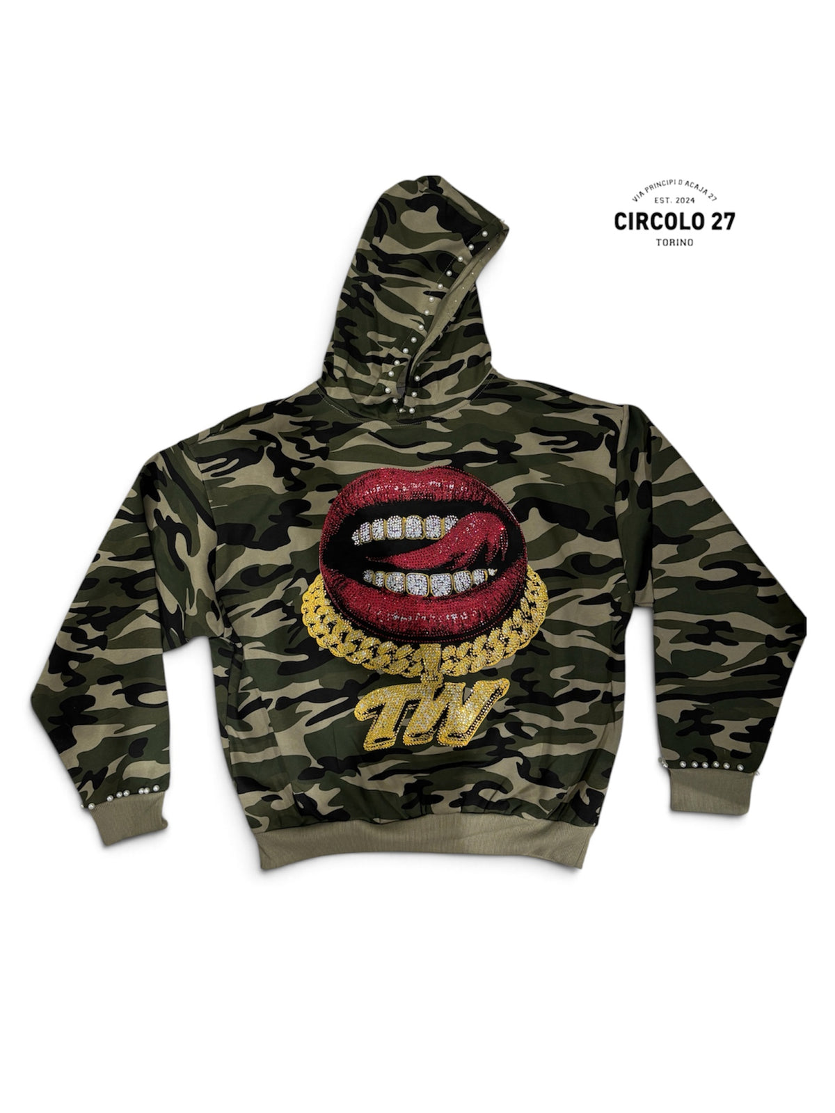Felpa Bocca Militare Boxy Fit e Brillantini